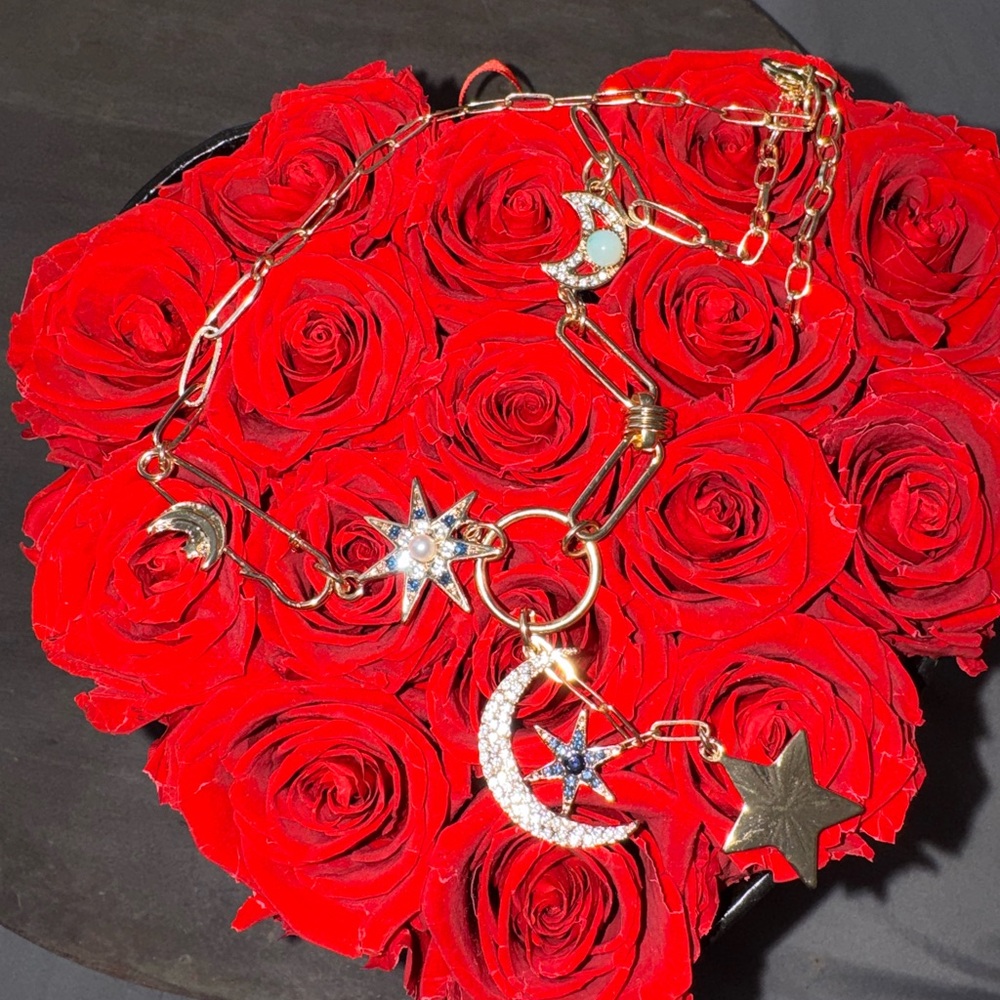 Celestial Charm Statement Necklace Gold Tone Moon… - image 2